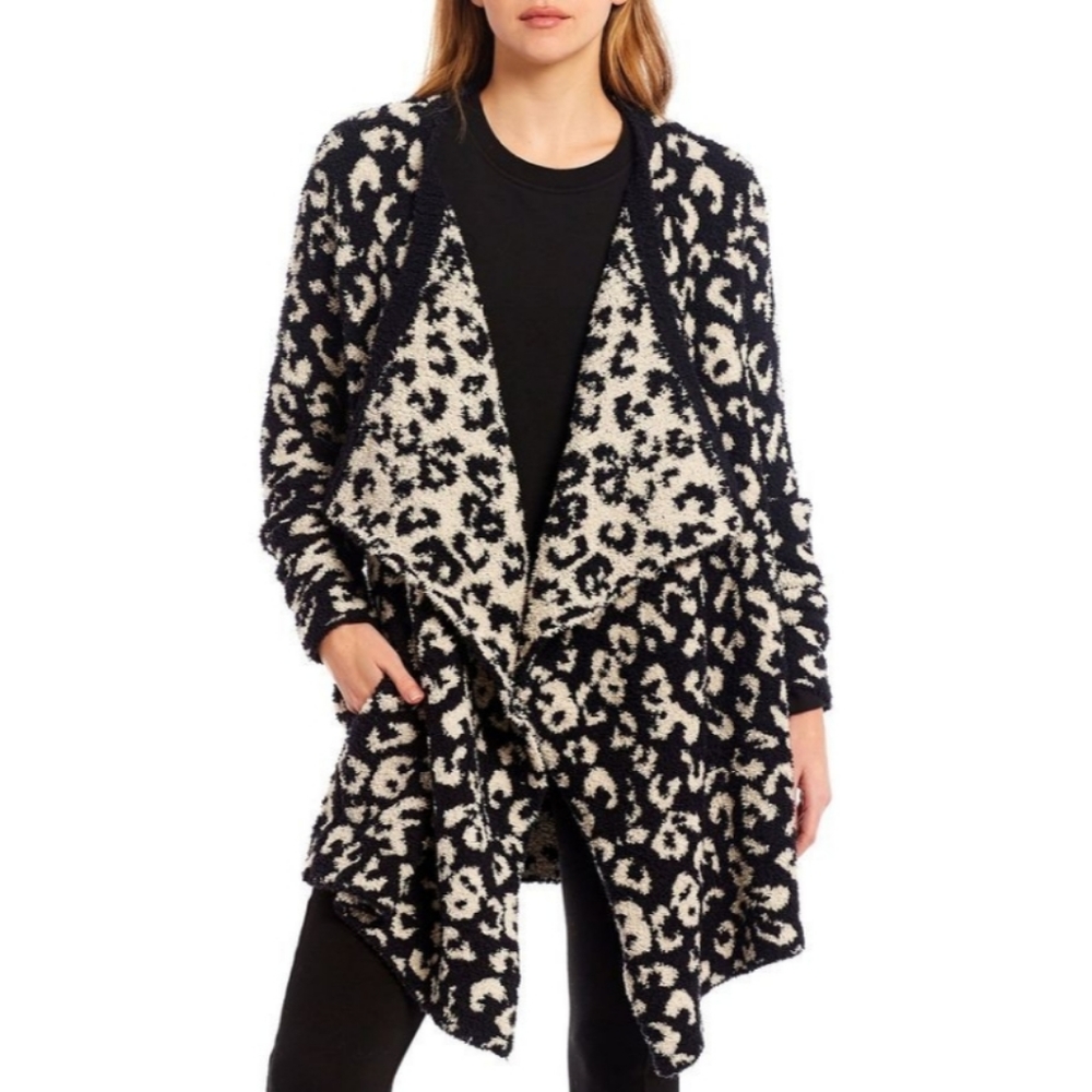 UGG Phoebe Knit Wrap Long Sleeve Cardigan Leopard Print Size L Women Soft